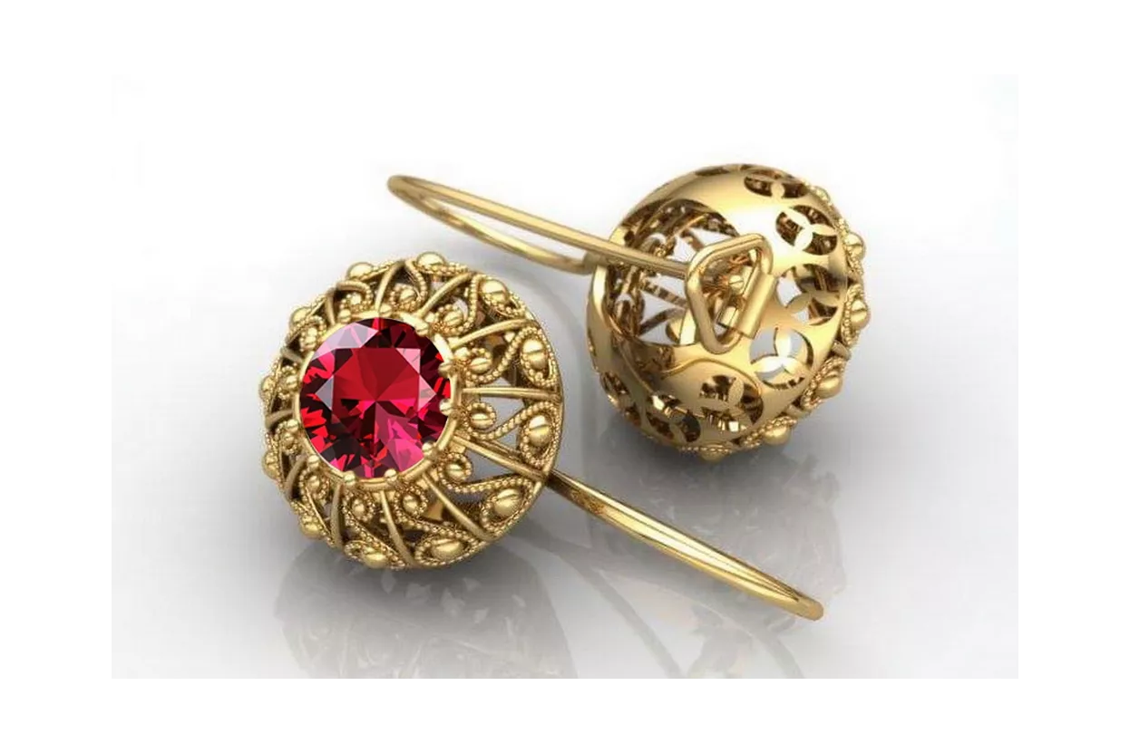 Серьги Винтаж украшения Рубин 14-кв Желтое золото vec002y